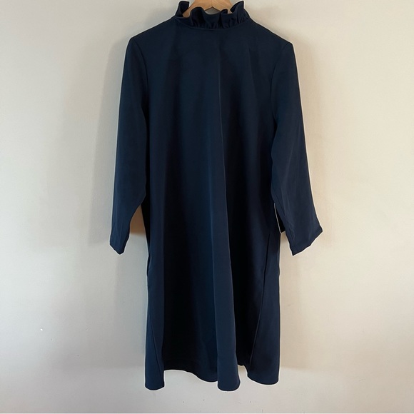 Tuckernuck Daphne swing mini dress Ladies xxl navy blue ruffle neck bow back - Picture 2 of 9